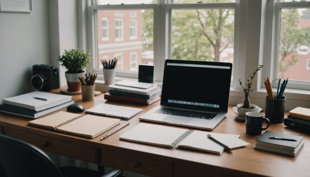 carnet de stage ouvert sur un bureau avec notes