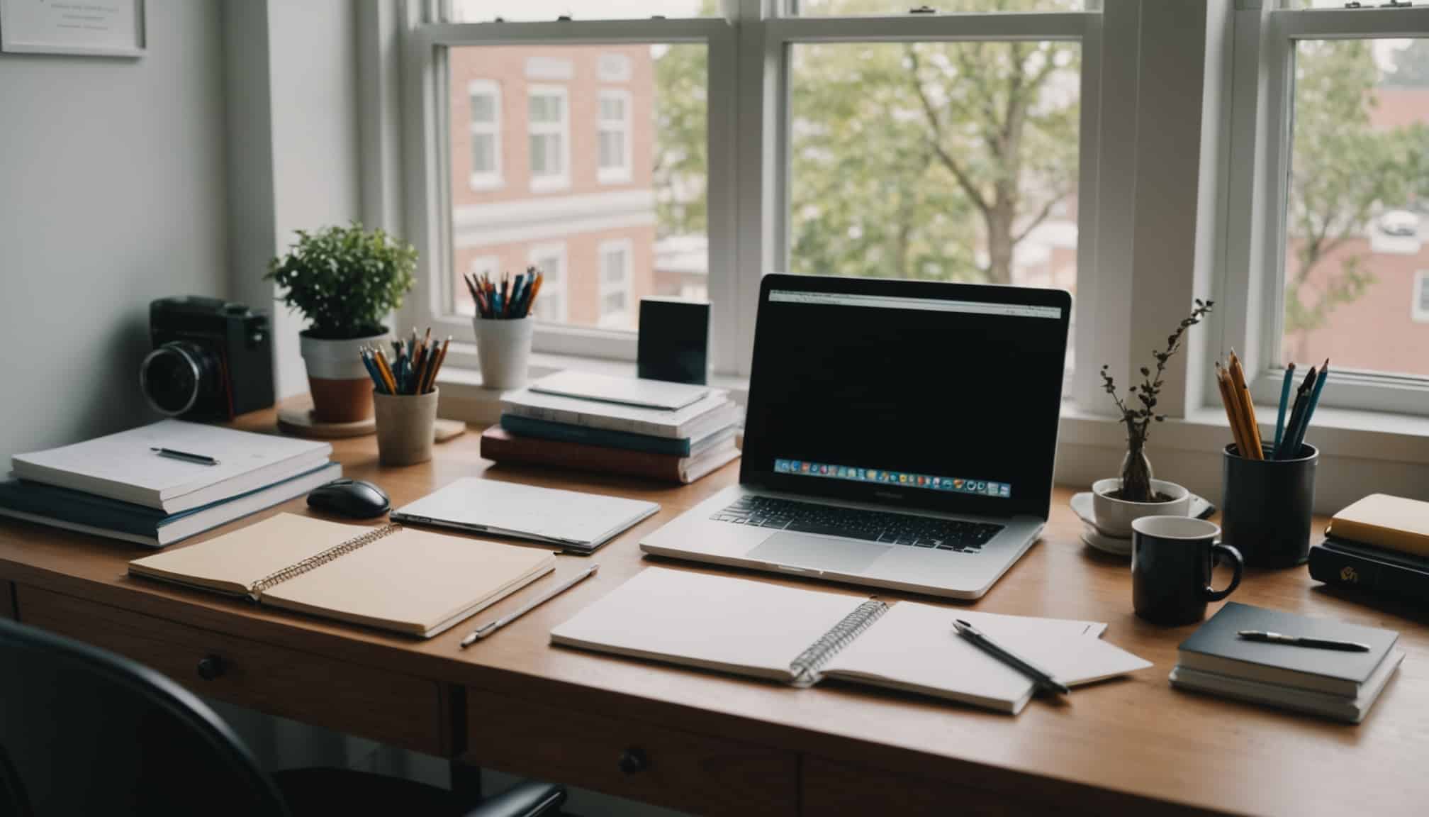 carnet de stage ouvert sur un bureau avec notes